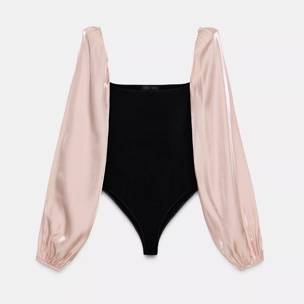 Zara Black Bodysuit with Pink Sleeves